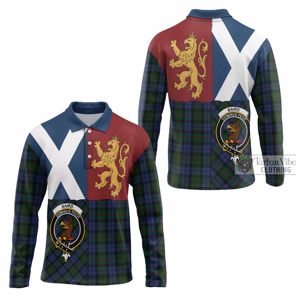 Baird Crest Tartan Long Sleeve Polo Shirt with Lion Rampant Saltire Style