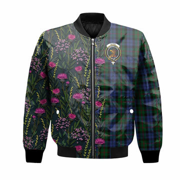 Baird Family Crest Tartan Bomber Jacket Scottish Thistle Flower Pattern Half Style