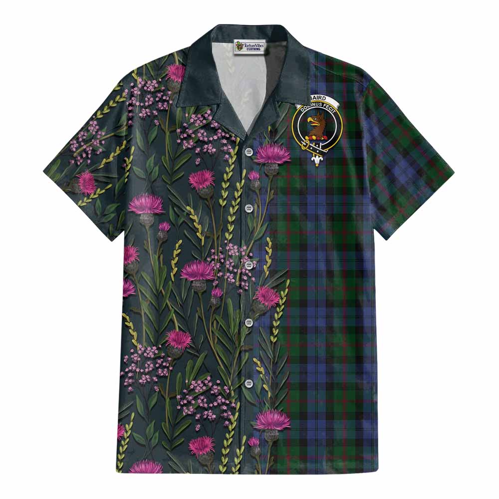 Baird Family Crest Tartan Cotton Hawaiian Shirt Scottish Thistle Flower Pattern Half Style - Tartan Vibes Clothing