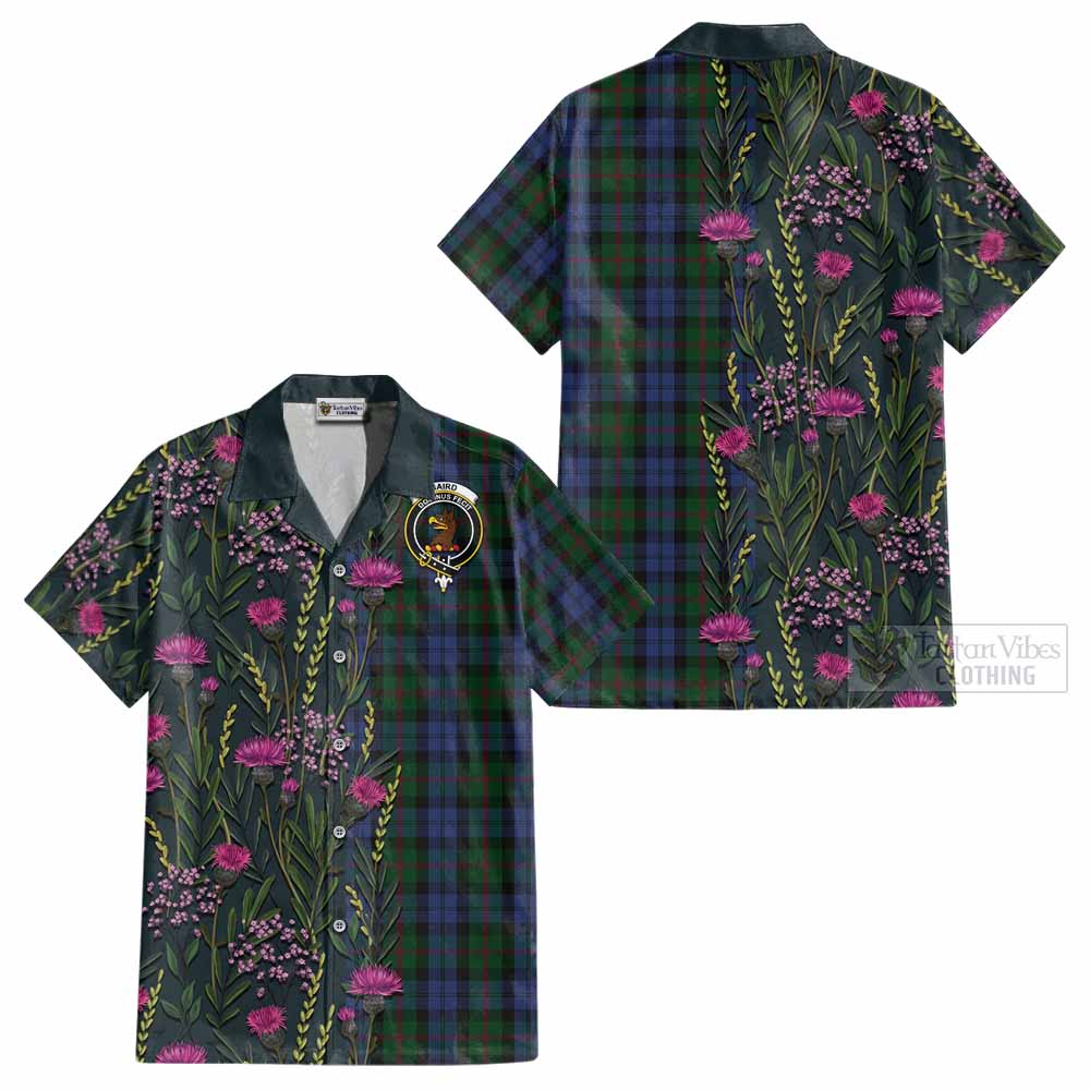 Baird Family Crest Tartan Cotton Hawaiian Shirt Scottish Thistle Flower Pattern Half Style - Tartan Vibes Clothing