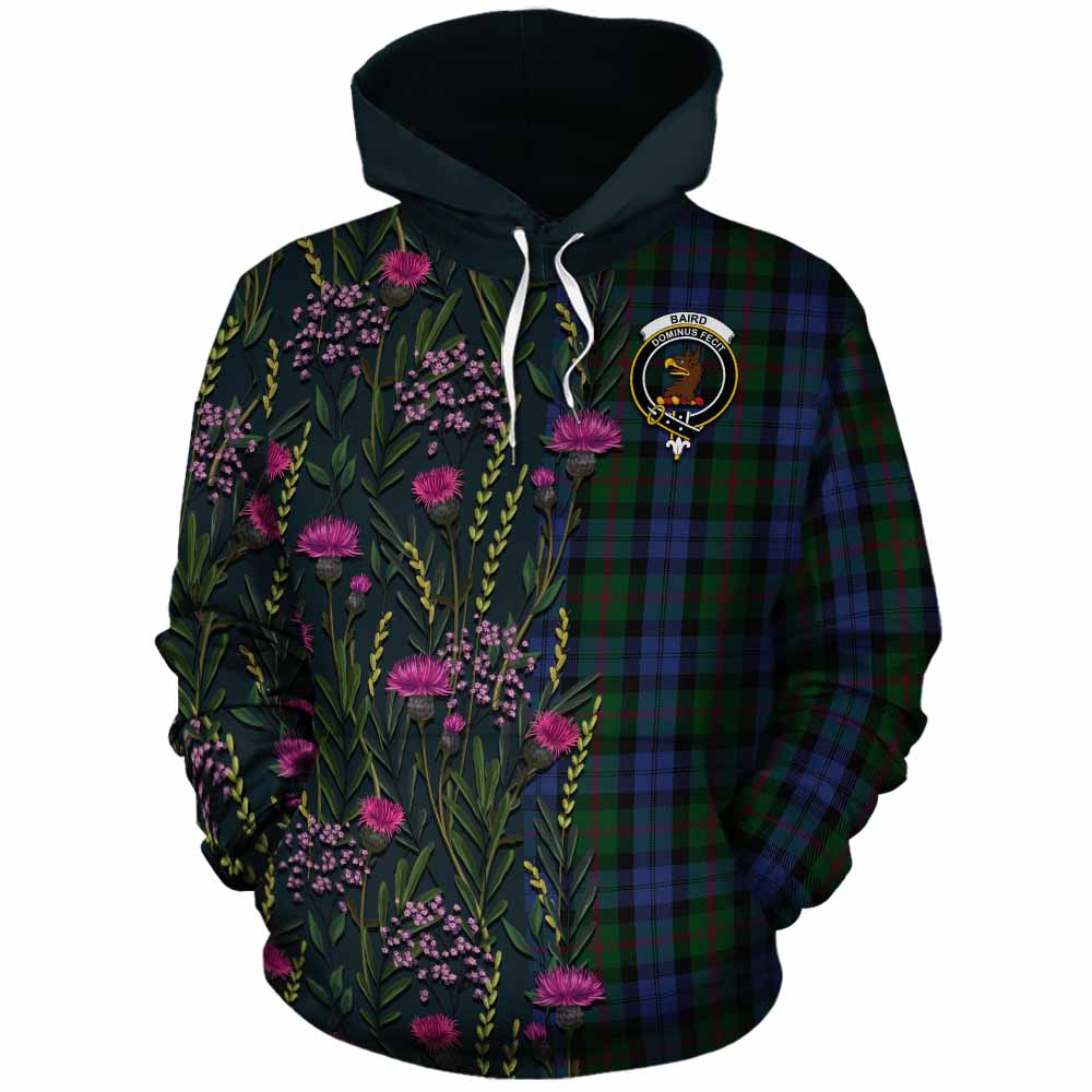 Baird Family Crest Tartan Cotton Hoodie Scottish Thistle Flower Pattern Half Style - Tartan Vibes Clothing