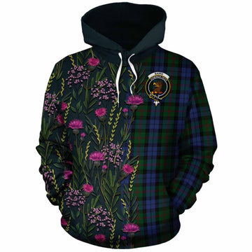 Baird Family Crest Tartan Cotton Hoodie Scottish Thistle Flower Pattern Half Style
