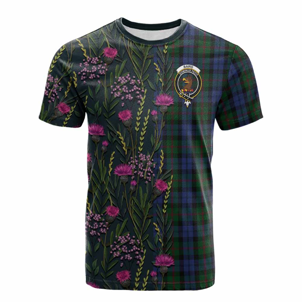 Baird Family Crest Tartan Cotton T-shirt Scottish Thistle Flower Pattern Half Style - Tartan Vibes Clothing