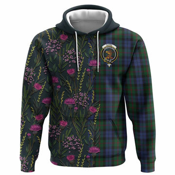 Baird Family Crest Tartan Hoodie Scottish Thistle Flower Pattern Half Style
