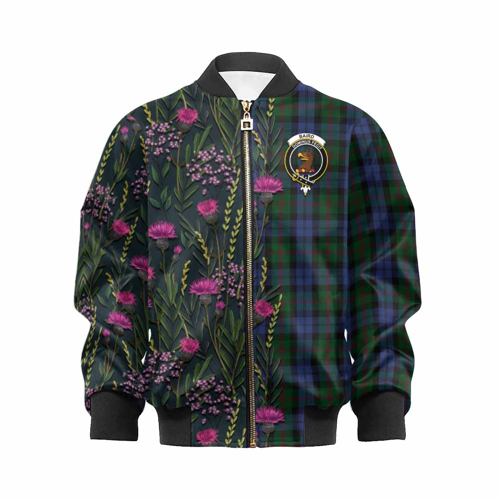 Baird Family Crest Tartan Kid Bomber Jacket Scottish Thistle Flower Pattern Half Style - Tartan Vibes Clothing