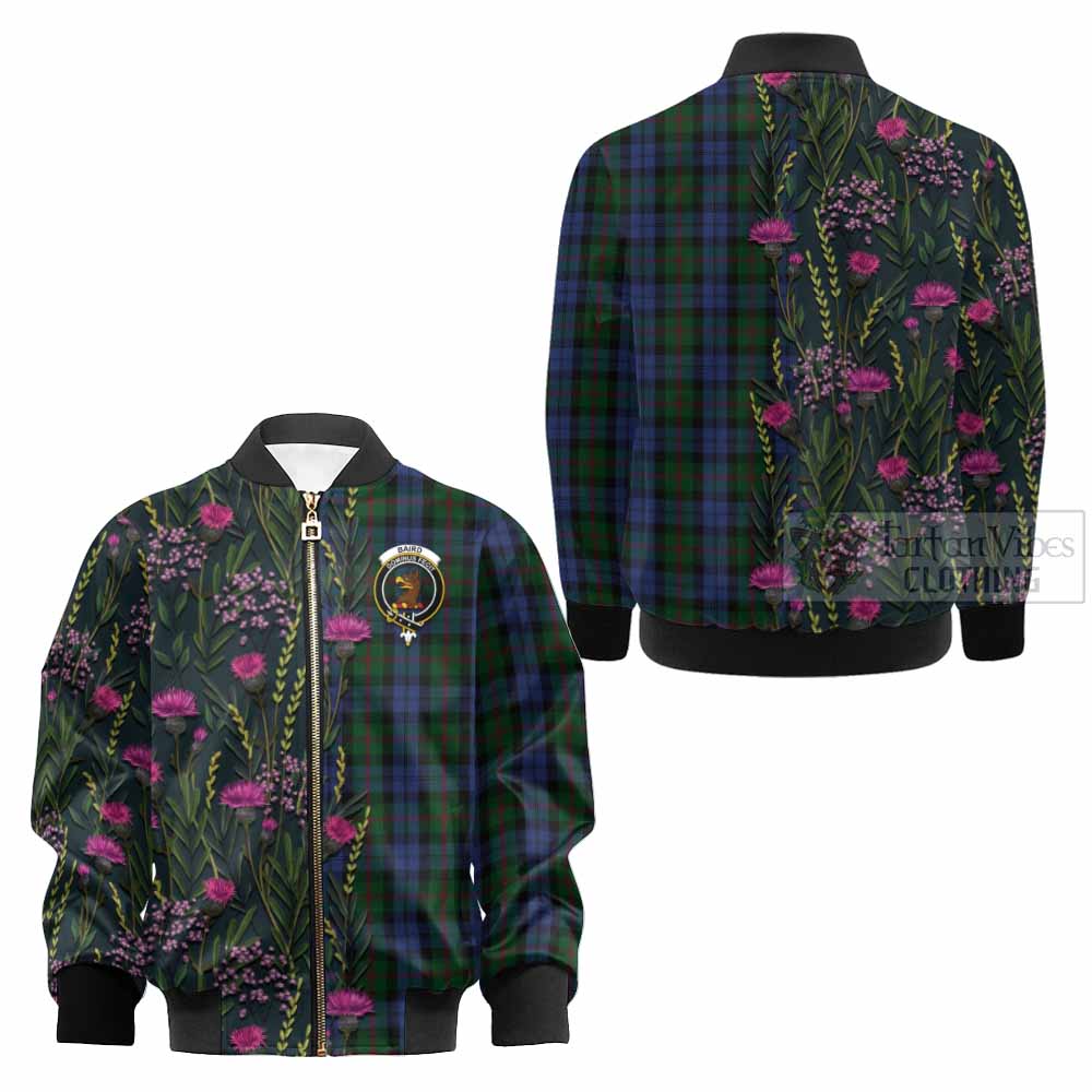 Baird Family Crest Tartan Kid Bomber Jacket Scottish Thistle Flower Pattern Half Style - Tartan Vibes Clothing
