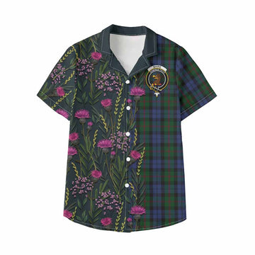 Baird Family Crest Tartan Kid Hawaiian Shirt Scottish Thistle Flower Pattern Half Style