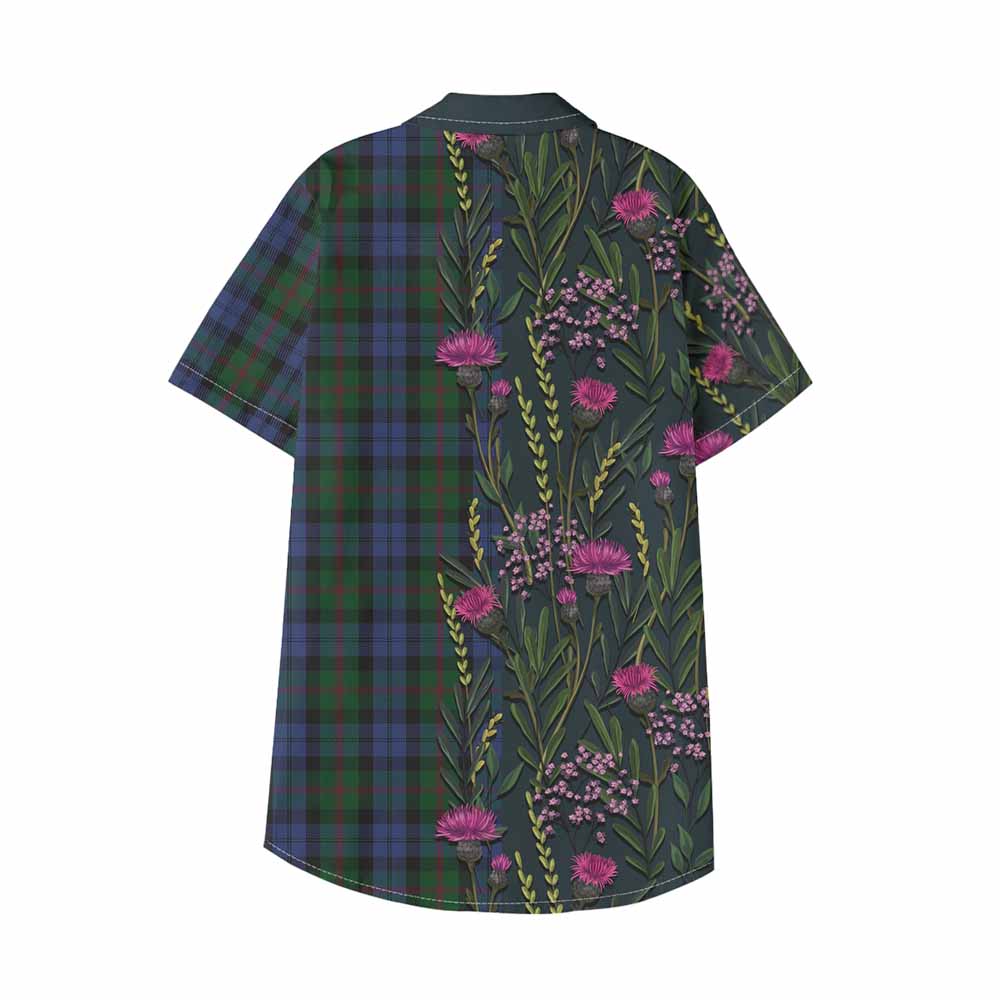 Baird Family Crest Tartan Kid Hawaiian Shirt Scottish Thistle Flower Pattern Half Style - Tartan Vibes Clothing