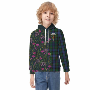 Baird Family Crest Tartan Kid Hoodie Scottish Thistle Flower Pattern Half Style