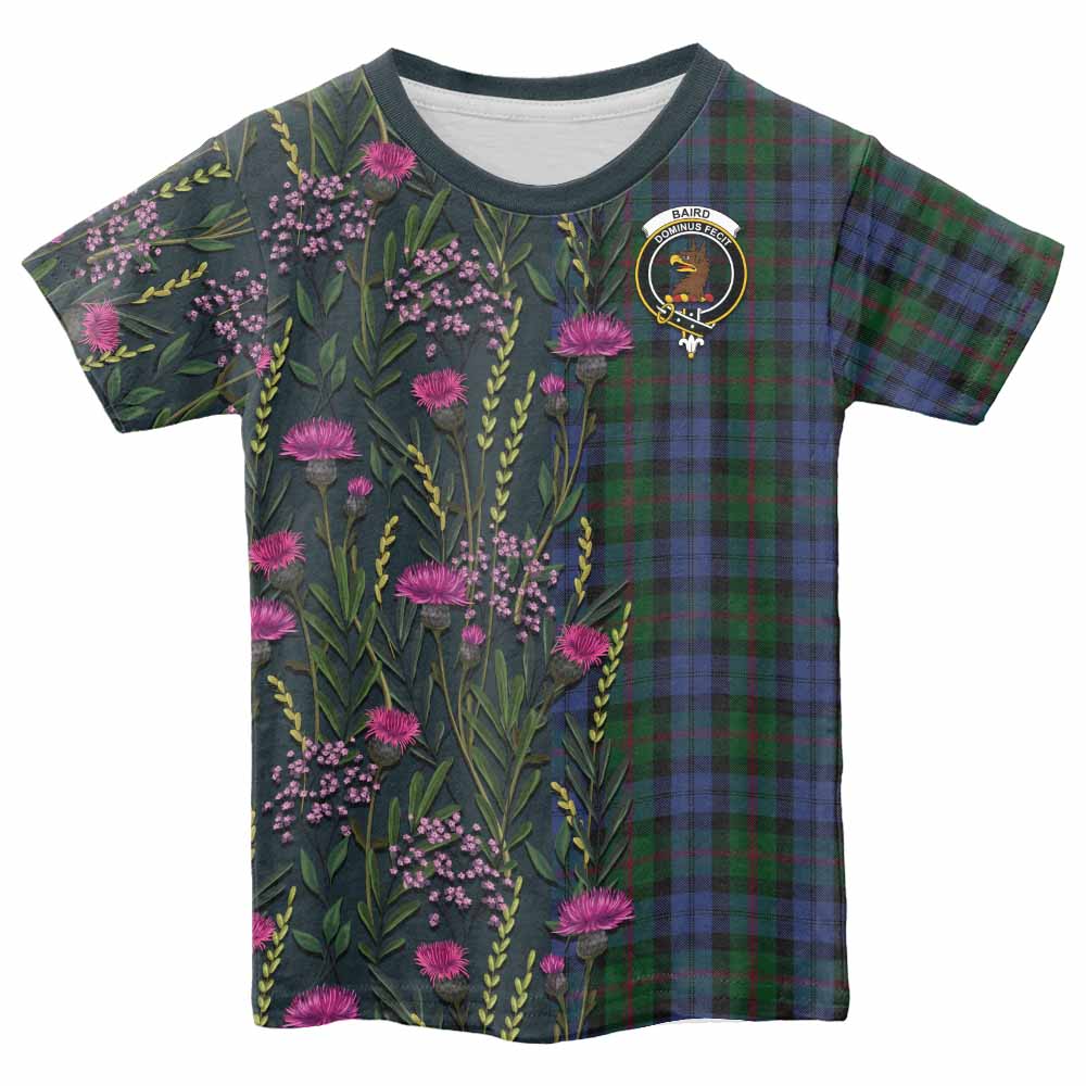 Baird Family Crest Tartan Kid T-shirt Scottish Thistle Flower Pattern Half Style - Tartan Vibes Clothing