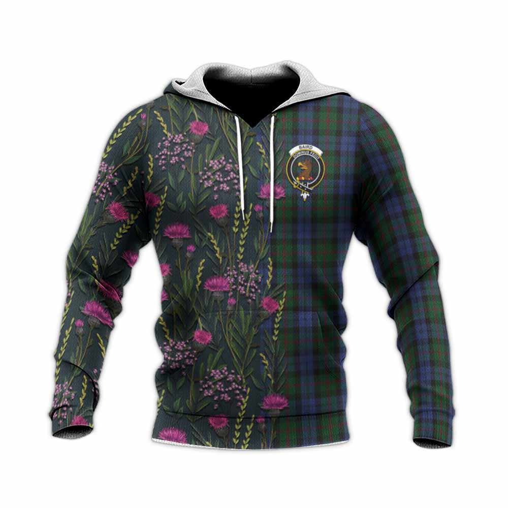 Baird Family Crest Tartan Knitted Hoodie Scottish Thistle Flower Pattern Half Style - Tartan Vibes Clothing
