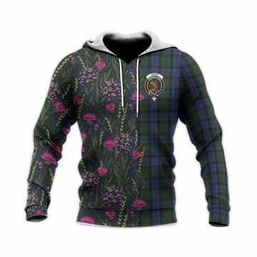 Baird Family Crest Tartan Knitted Hoodie Scottish Thistle Flower Pattern Half Style - Tartan Vibes Clothing