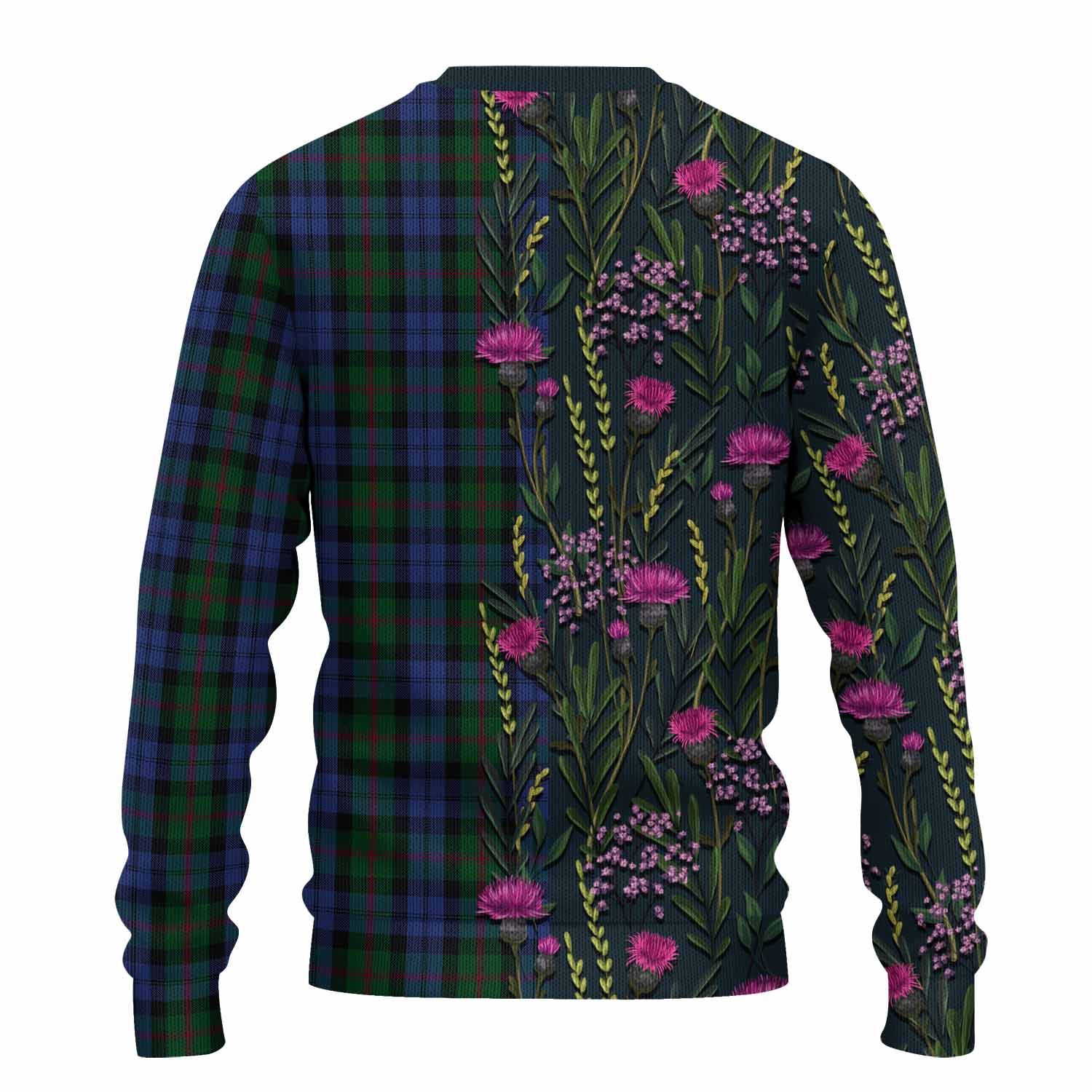 Baird Family Crest Tartan Knitted Sweater Scottish Thistle Flower Pattern Half Style - Tartan Vibes Clothing