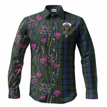 Baird Family Crest Tartan Long Sleeve Button Shirts Scottish Thistle Flower Pattern Half Style