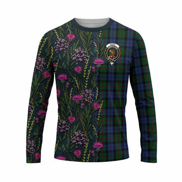 Baird Family Crest Tartan Long Sleeve T-Shirt Scottish Thistle Flower Pattern Half Style