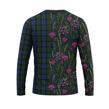 Baird Family Crest Tartan Long Sleeve T-Shirt Scottish Thistle Flower Pattern Half Style