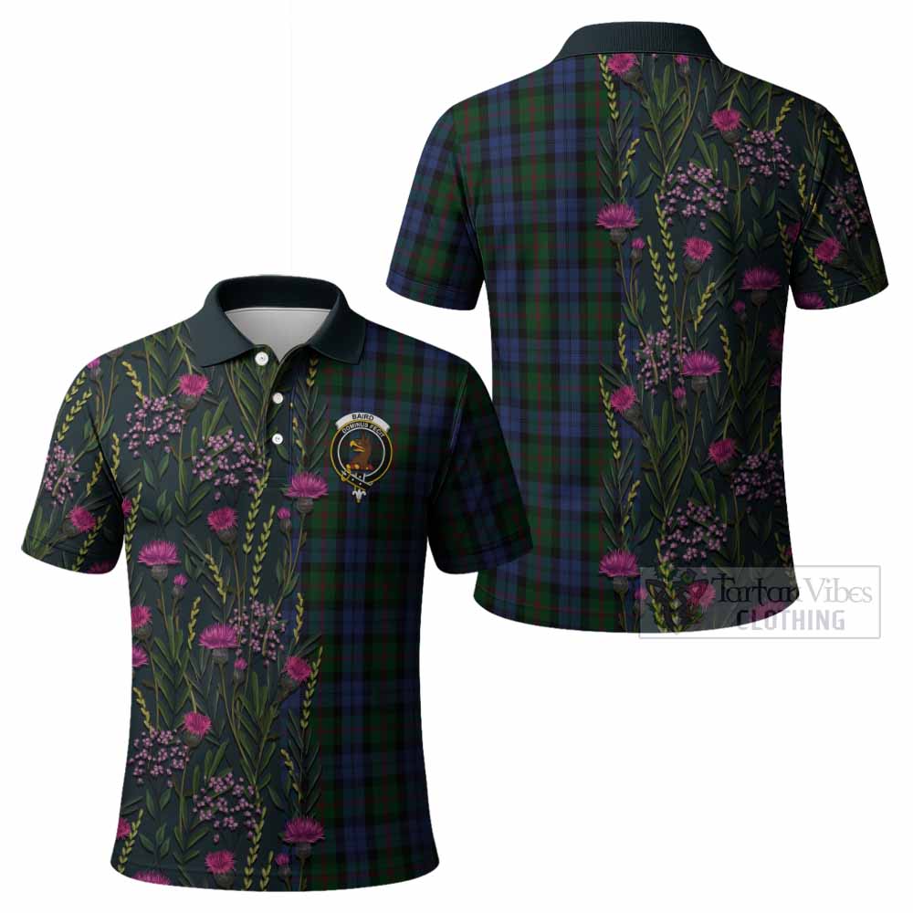 Baird Family Crest Tartan Polo Shirt Scottish Thistle Flower Pattern Half Style - Tartan Vibes Clothing