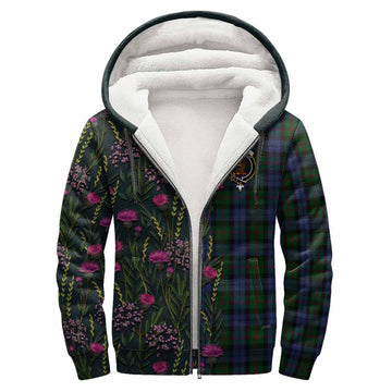 Baird Family Crest Tartan Sherpa Hoodie Scottish Thistle Flower Pattern Half Style