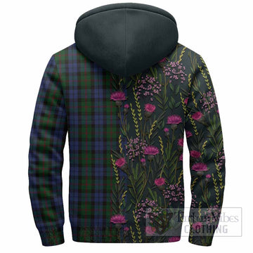 Baird Family Crest Tartan Sherpa Hoodie Scottish Thistle Flower Pattern Half Style