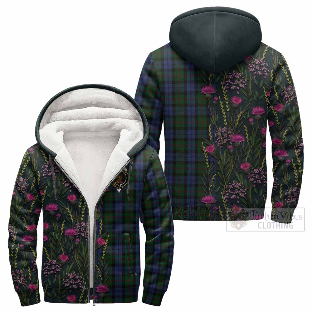 Baird Family Crest Tartan Sherpa Hoodie Scottish Thistle Flower Pattern Half Style - Tartan Vibes Clothing