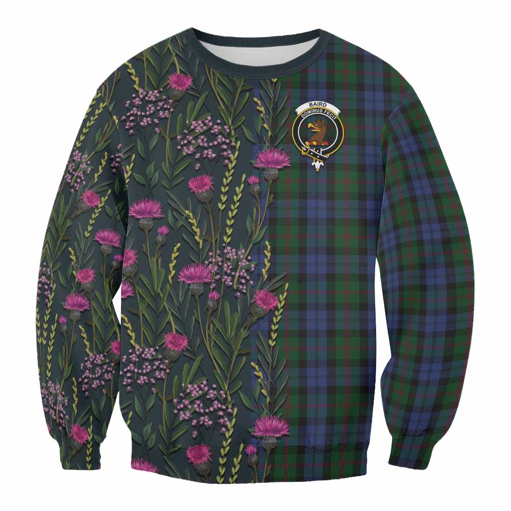 Baird Family Crest Tartan Sweatshirt Scottish Thistle Flower Pattern Half Style - Tartan Vibes Clothing