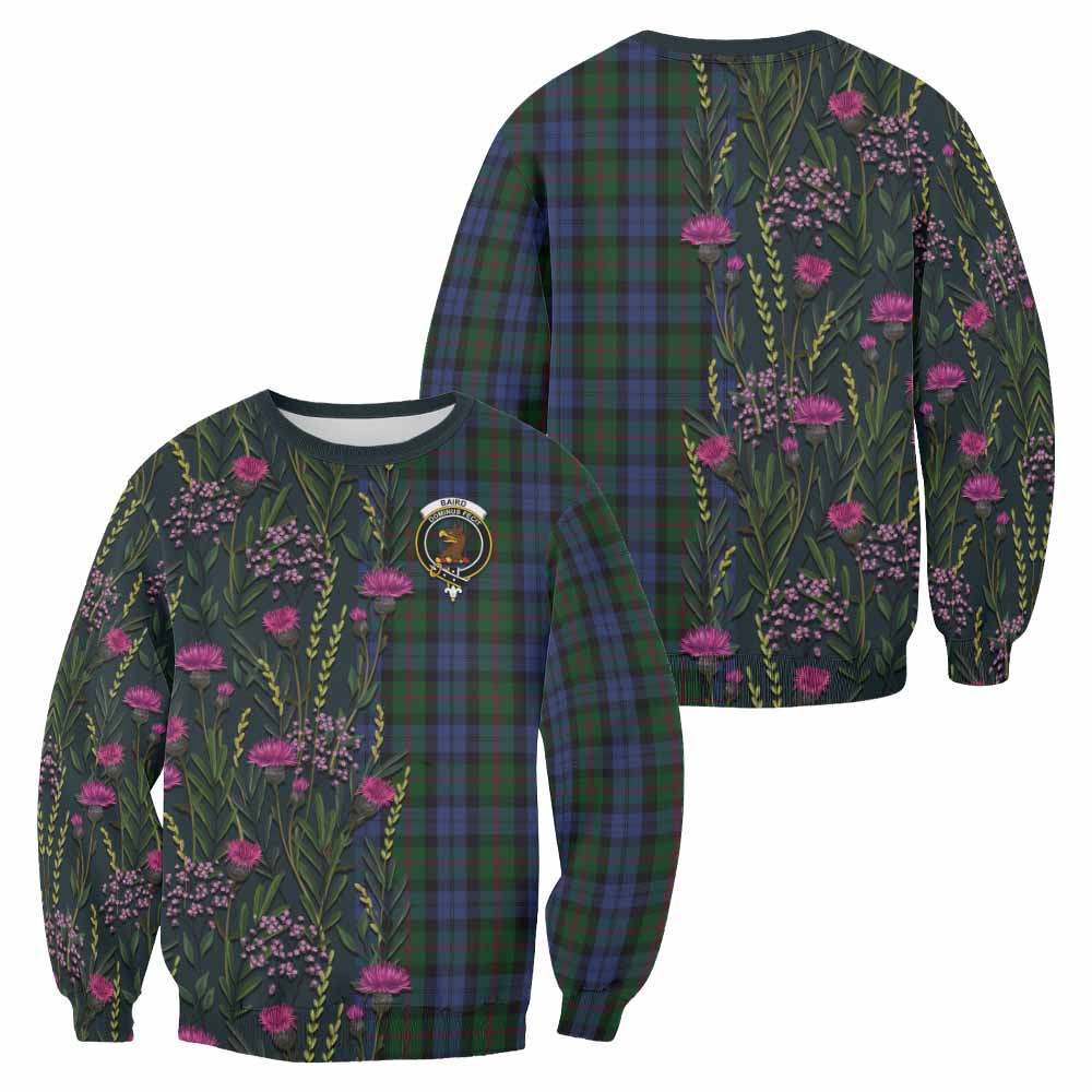 Baird Family Crest Tartan Sweatshirt Scottish Thistle Flower Pattern Half Style - Tartan Vibes Clothing