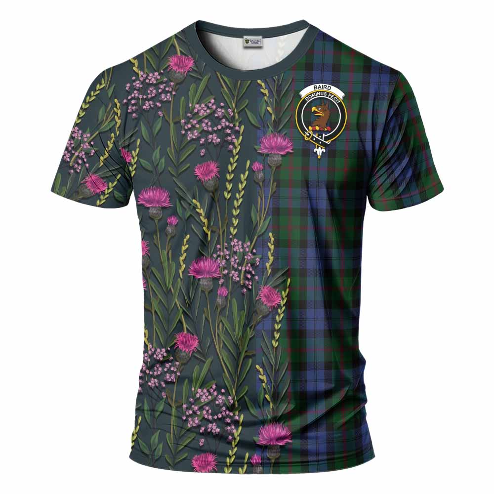 Baird Family Crest Tartan T-Shirt Scottish Thistle Flower Pattern Half Style - Tartan Vibes Clothing
