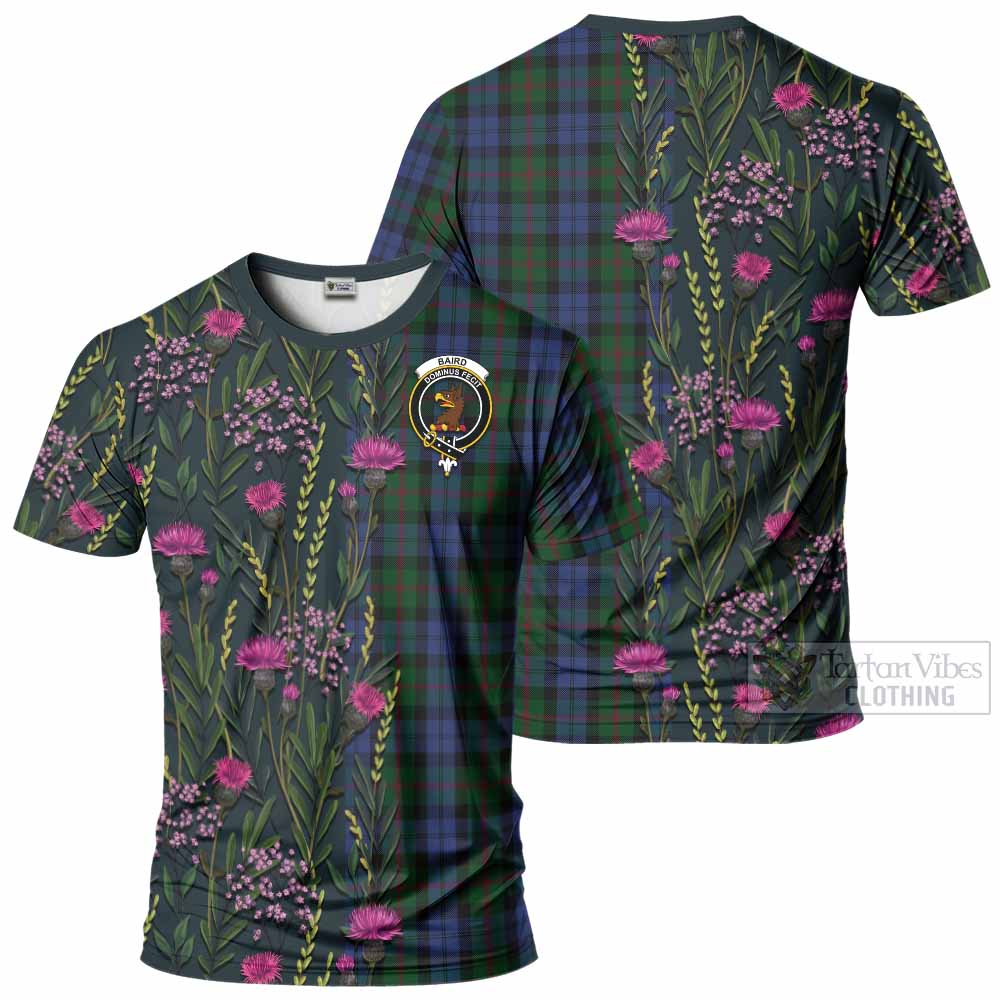 Baird Family Crest Tartan T-Shirt Scottish Thistle Flower Pattern Half Style - Tartan Vibes Clothing