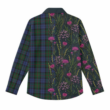 Baird Family Crest Tartan Women Casual Shirt Scottish Thistle Flower Pattern Half Style