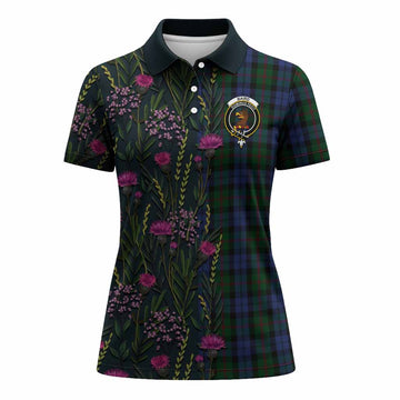 Baird Family Crest Tartan Women Polo Shirt Scottish Thistle Flower Pattern Half Style