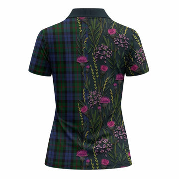 Baird Family Crest Tartan Women Polo Shirt Scottish Thistle Flower Pattern Half Style