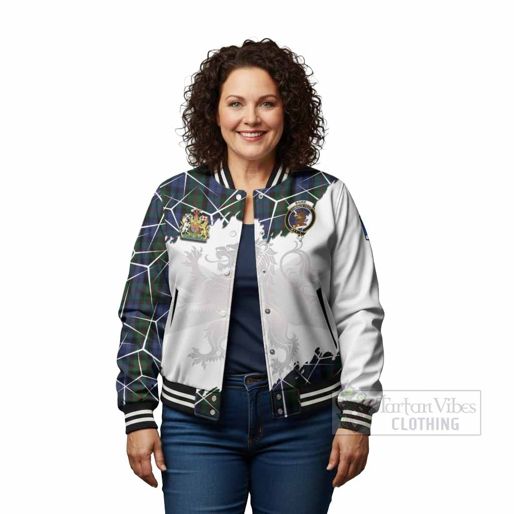 Baird Tartan Baseball Jacket with Family Crest and Lion Rampant Grunge Style
