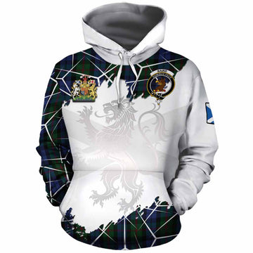 Baird Tartan Cotton Hoodie with Family Crest and Lion Rampant Grunge Style