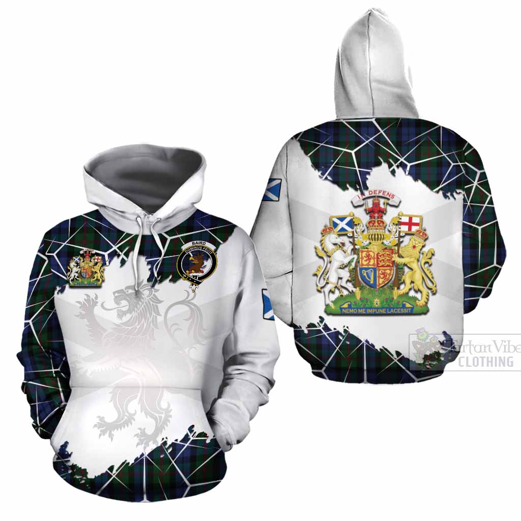 Baird Tartan Cotton Hoodie with Family Crest and Lion Rampant Grunge Style