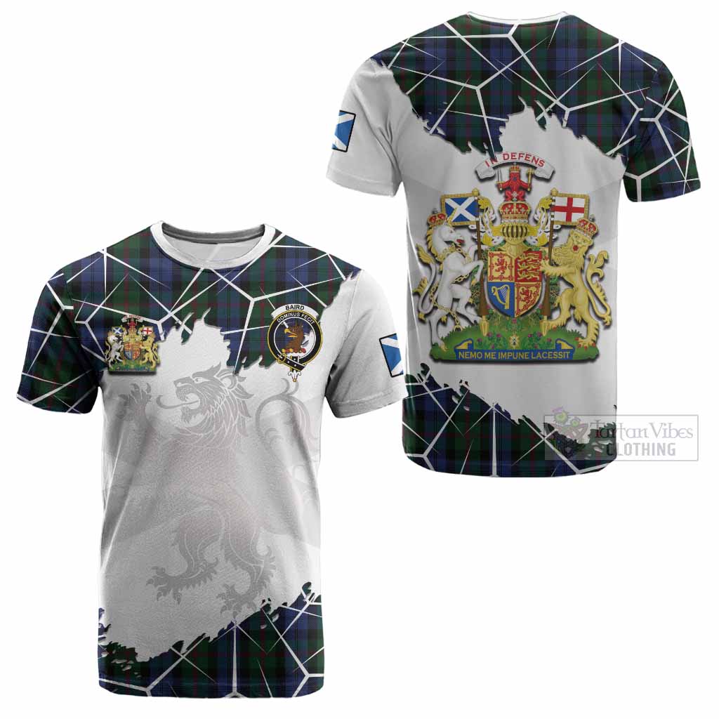 Baird Tartan Cotton T-shirt with Family Crest and Lion Rampant Grunge Style