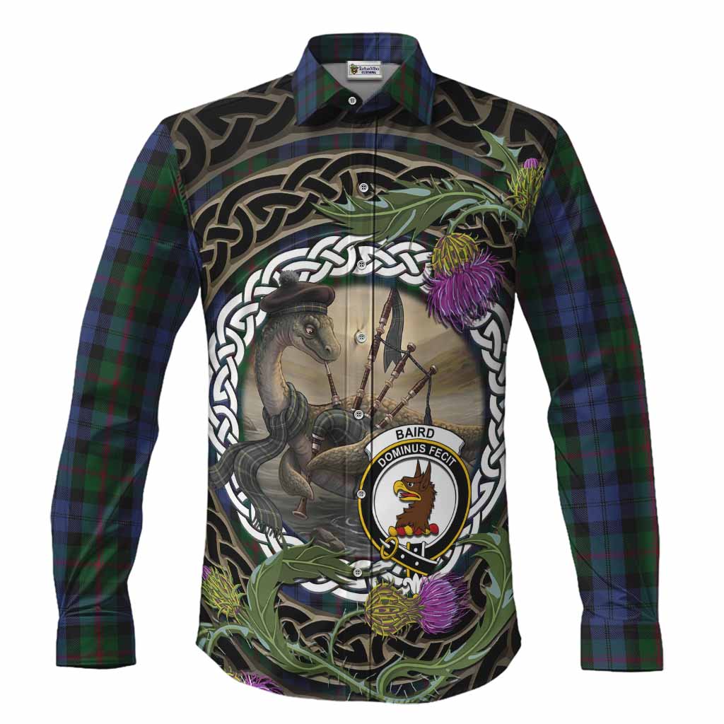 Baird Tartan Crest Bagpipe Nessie Long Sleeve Button Shirts Scottish Loch Ness Monster Celtic Thistle