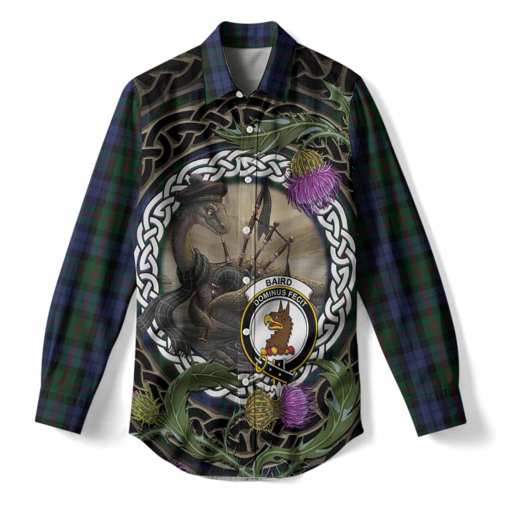 Baird Tartan Crest Bagpipe Nessie Women Casual Shirt Scottish Loch Ness Monster Celtic Thistle