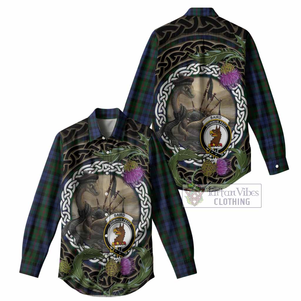 Baird Tartan Crest Bagpipe Nessie Women Casual Shirt Scottish Loch Ness Monster Celtic Thistle