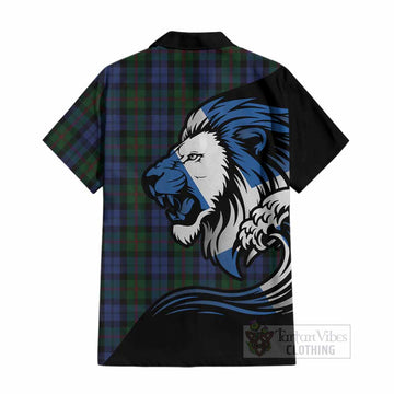 Baird Tartan Crest Cotton Hawaiian Shirt Scottish Golden Lions Wave Flow