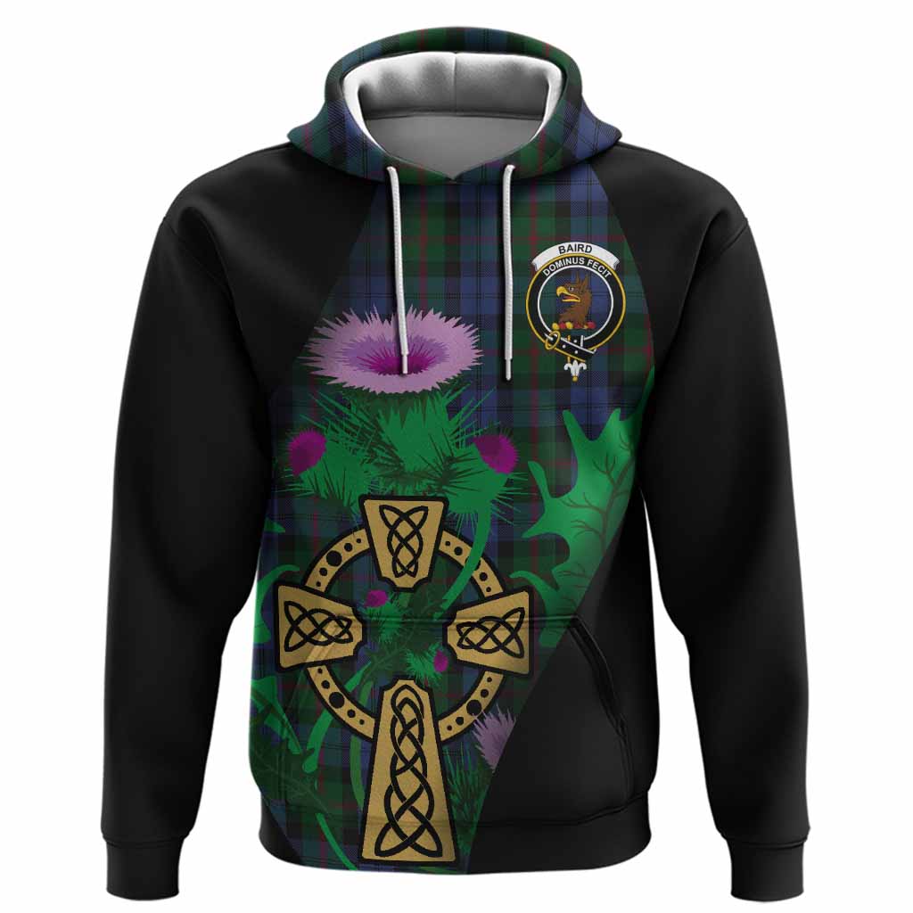 Baird Tartan Crest Hoodie Celtic Cross Thistle Flowers