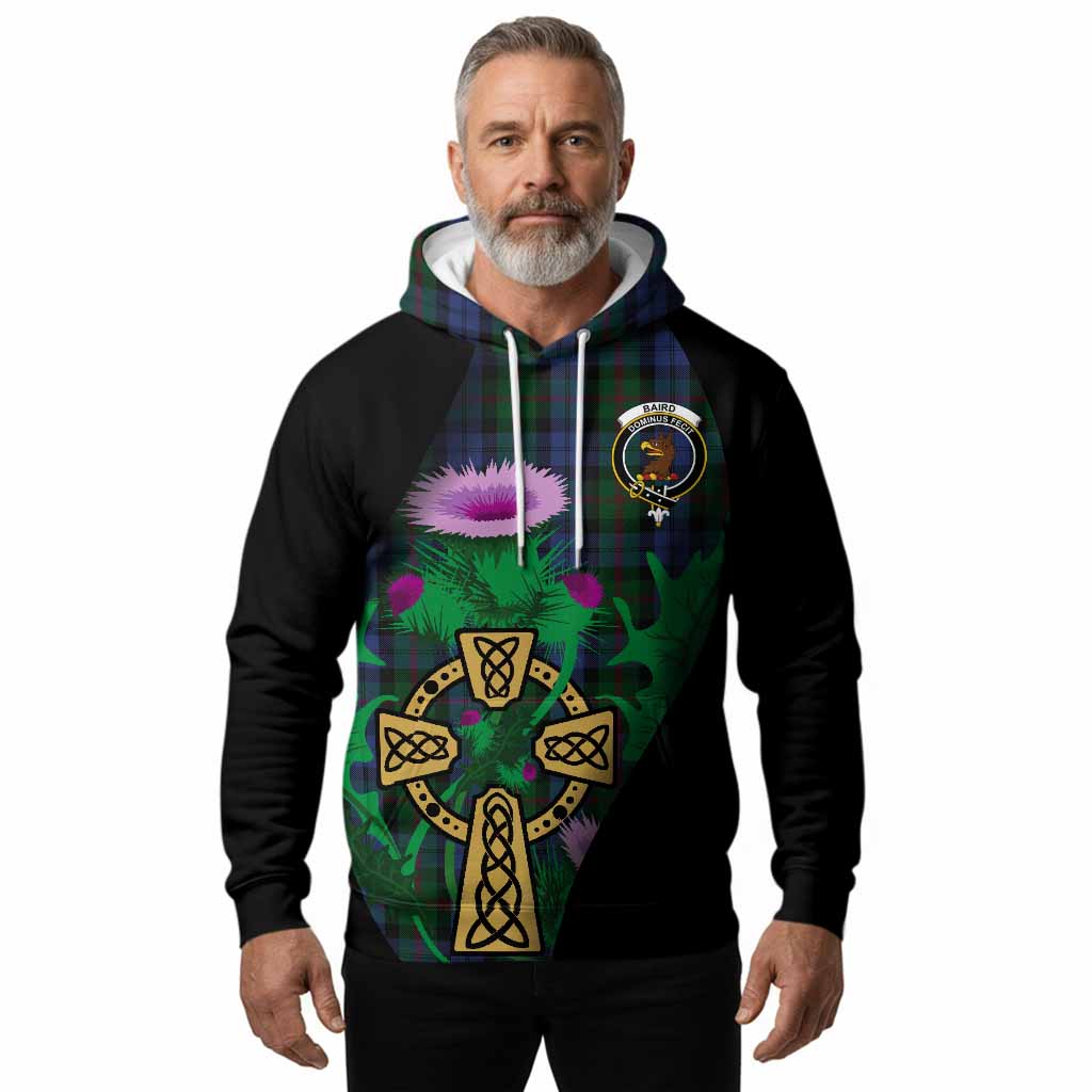 Baird Tartan Crest Hoodie Celtic Cross Thistle Flowers