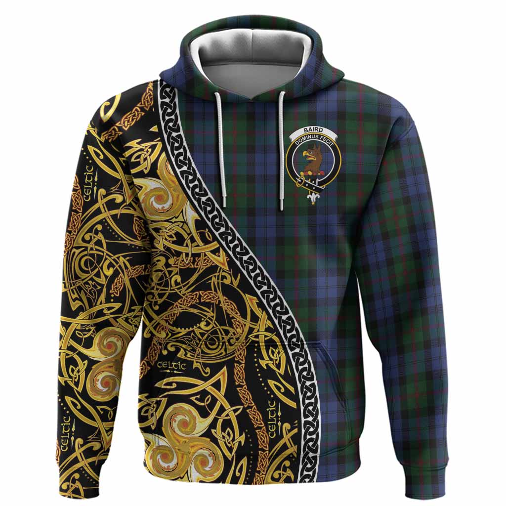 Baird Tartan Crest Hoodie Celtic Knot and Triple Trickle Spiral Symbols