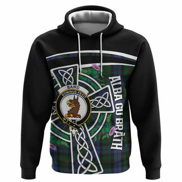 Baird Tartan Crest Hoodie Scottish Thistle Celtic Cross Alba Gu Brath