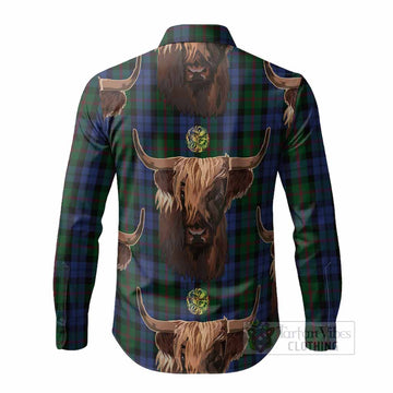 Baird Tartan Crest Long Sleeve Button Shirts Scotland Heilan Coo Tartan Seamless Style