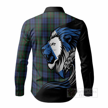 Baird Tartan Crest Long Sleeve Button Shirts Scottish Golden Lions Wave Flow