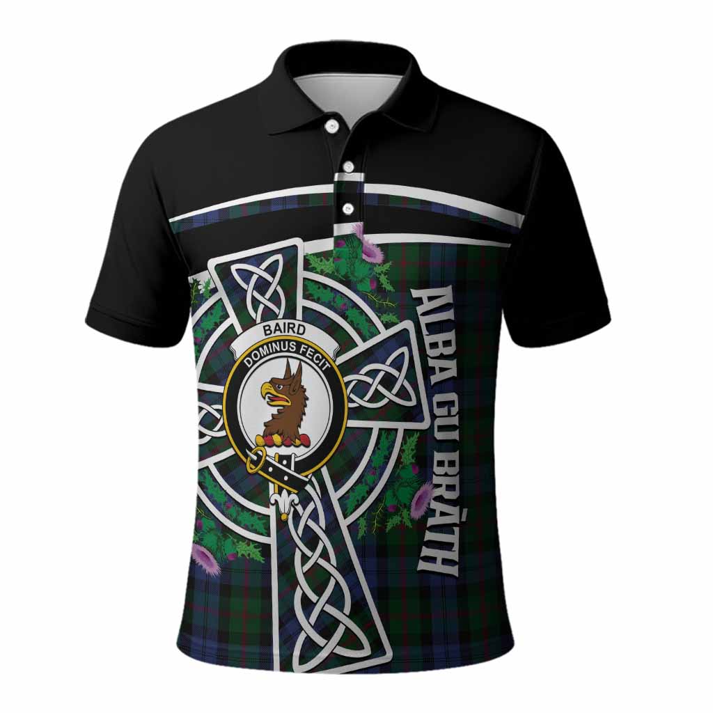 Baird Tartan Crest Polo Shirt Scottish Thistle Celtic Cross Alba Gu Brath