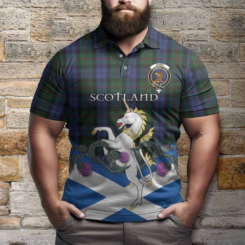 Baird Tartan Crest Polo Shirt Scottish Unicorn With Thistle