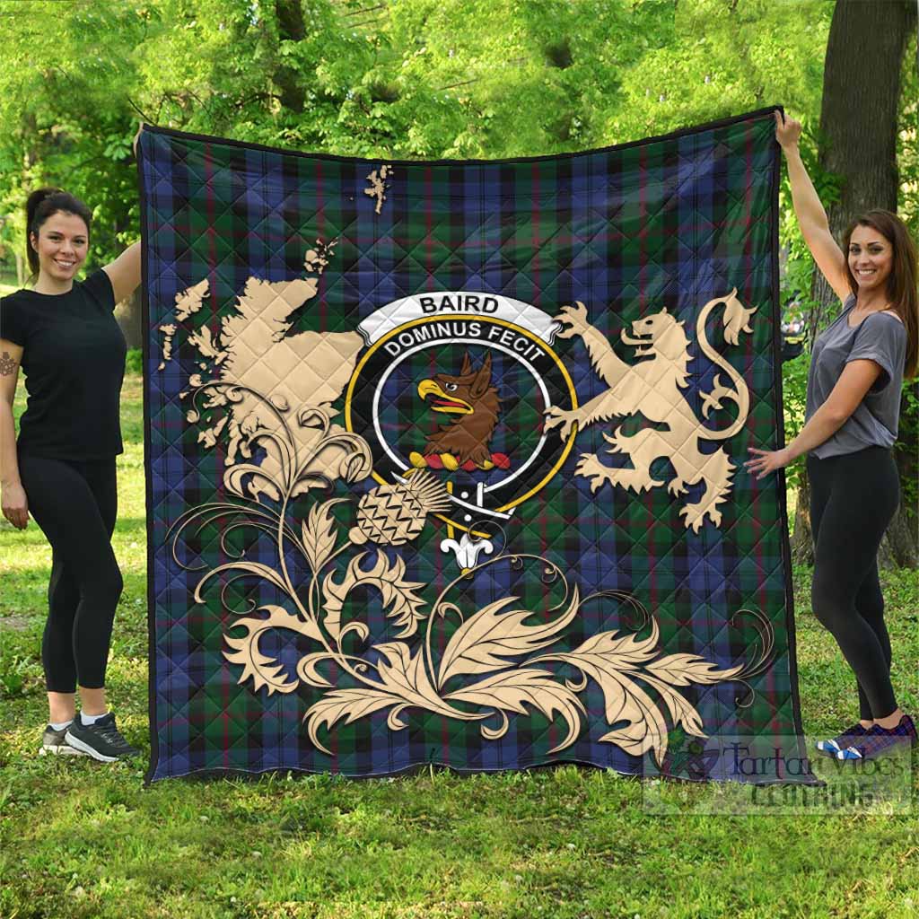 Baird Tartan Crest Premium Quilt with Scottish Iconic Symbols 