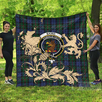 Baird Tartan Crest Premium Quilt with Scottish Iconic Symbols 