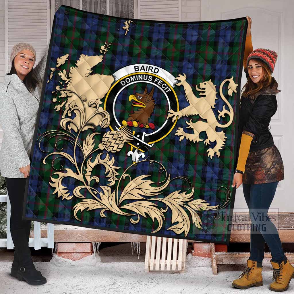 Baird Tartan Crest Premium Quilt with Scottish Iconic Symbols 